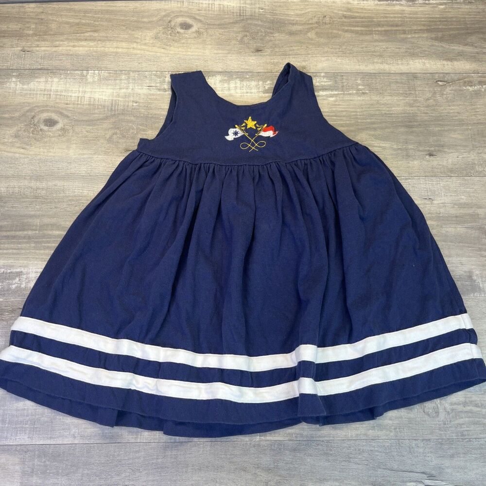 Heartfelt Little Girls 5 Navy Nautical Flags Star Dress 90s Vintage Tank Top